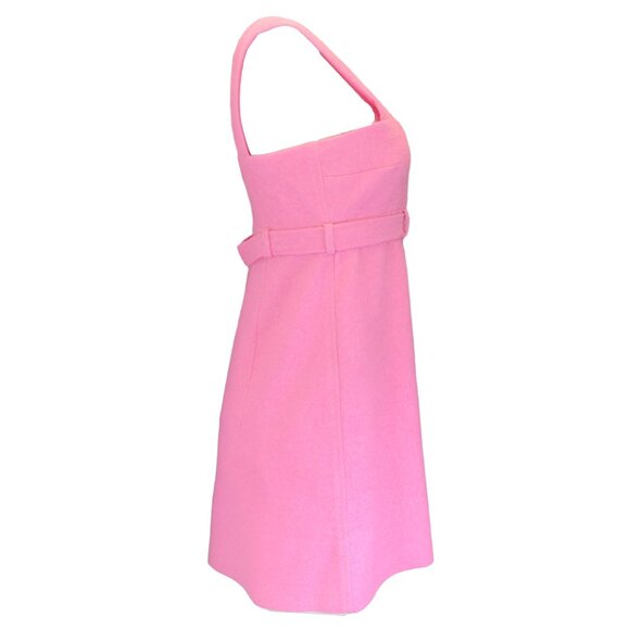 PATOU BEGONIA PINK COTTON-BLEND TWEED CORSAGE BELTED MINI DRESS - Picture 2 of 4